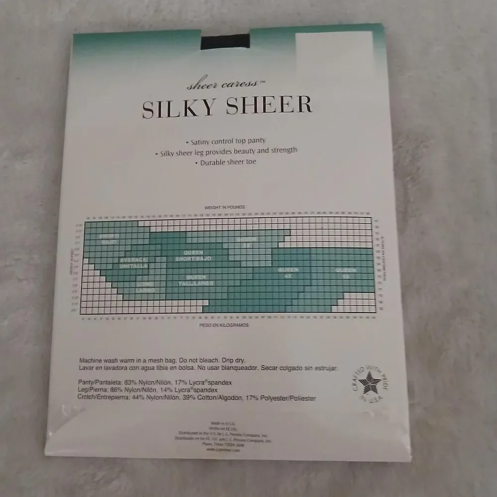 New Old Stock Vintage JCPenney Sheer Caress Silky Sheer Pantyhose Black Average